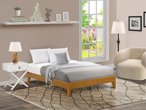 Vista 12 de East West Furniture NVP-22-F Marco de cama de tamaño matrimonial con 4 patas de madera dura y 2 patas centrales adicionales, acabado de nogal