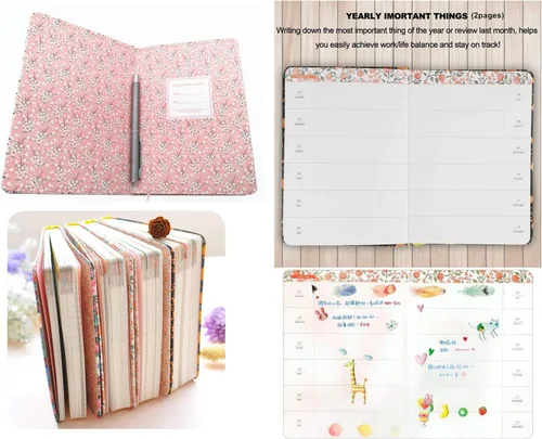 Vista 2 de Diario florido, agenda y organizador de horarios (verde tropical, A7 (5 pulgadas)