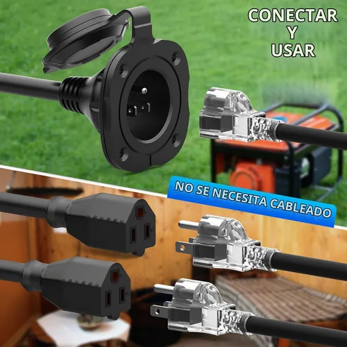 Vista 3 de BEBOBLY Enchufe de puerto de CA de 15 amperios, enchufe de entrada de alimentación de 125 V con cubierta impermeable y cable de extensión dual
