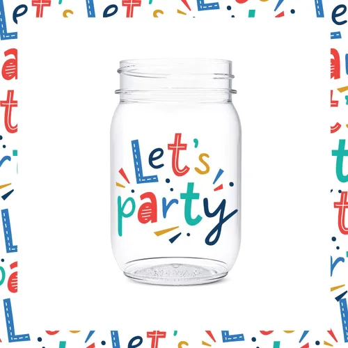 Vista 5 de TOSSWARE POP Mason - Tarro de 473 ml, radiante, para cumpleaños, juego de 6 piezas, reciclable, irrompible, de plástico transparente impreso
