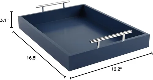 Vista 7 de JJSQYLAN Bandeja de madera para servir con asas, bandeja rectangular de desayuno para mesa de café, bandeja otomana decorativa de 16 x 12 pulgadas