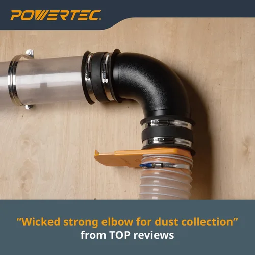 Vista 5 de POWERTEC 70105-P2 4 Pulg. Conector de Codo de 90 Grados - Conector de Ángulo Recto de Colector de Polvo de Plástico ABS 3-Negro
