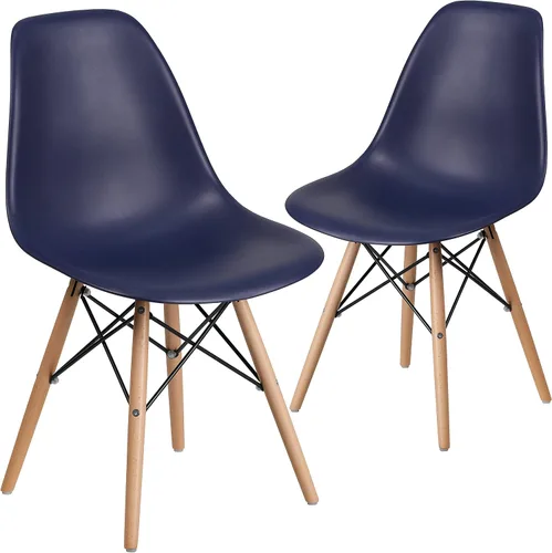 Vista 17 de Flash Furniture - Paquete de 2 sillas Elon Series de plástico negro con patas de madera