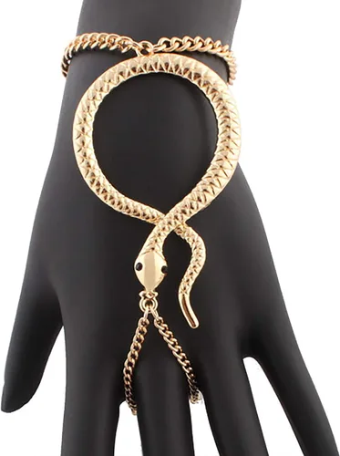 Vista 2 de Anillo de dedo ajustable de serpiente y pulsera de cadena de mano