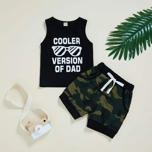 Vista 2 de Conjunto de 2 piezas de ropa corta para bebé niño versión más fresca de papá chaleco con estampado de camuflaje pantalones de verano