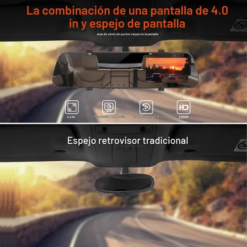 Vista 9 de Cámara de salpicadero de espejo frontal y trasera para coche, 4 pulgadas, pantalla IPS 1080P, espejo retrovisor, montaje de cámara de tablero