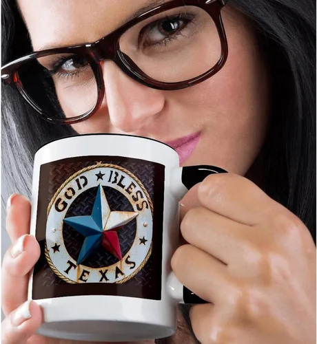 Vista 2 de 3dRose Lone star of Texas Emblem, Austin, Texas, Estados Unidos, taza negra de dos tonos de 11 oz Negro