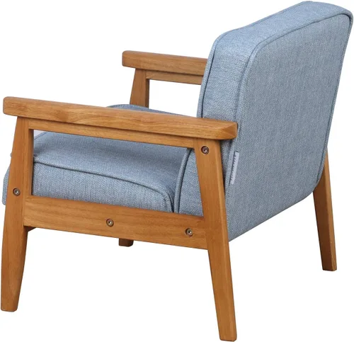 Vista 5 de BabyLand Sillón para niños, sofá individual para niños con estructura de madera maciza y tela de lino para regalo de niños (azul claro)