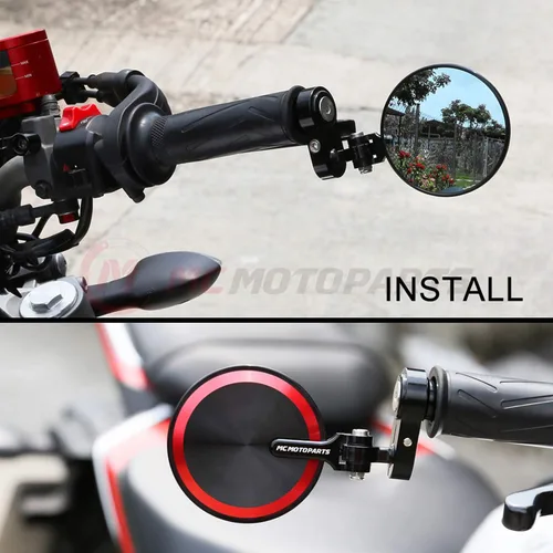 Vista 5 de MC Motoparts Espejos de barra CNC Red Reborn compatibles con Z650 Z1000 Z900 Z900rs Z300 Ninja 400 2019 ER6F Z800