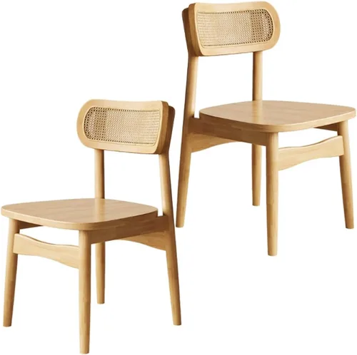 Vista 11 de YVYKFZD Juego de sillas de comedor de madera maciza, sillas de cocina sin brazos, silla de comedor con respaldo de ratán, cómoda silla lateral
