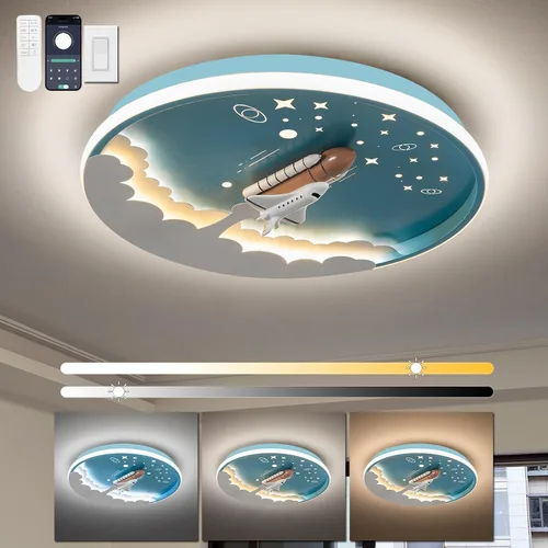 Vista 12 de Shine LUEST Lámpara de techo de astronauta de 20 pulgadas regulable para niños, luces de techo empotradas para dormitorio, lámpara LED de 3000