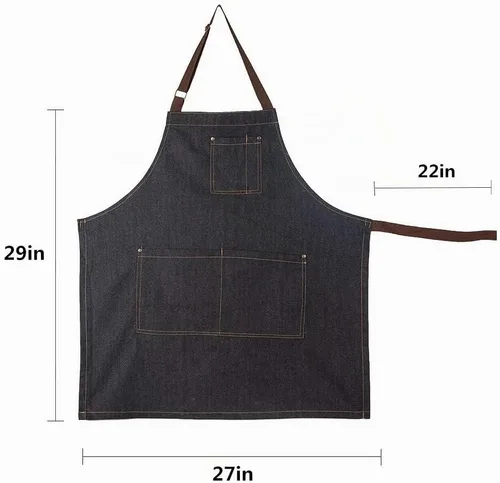 Vista 5 de Delantal de mezclilla unisex ajustable con múltiples bolsillos para chef cocina, barbacoa y estudio