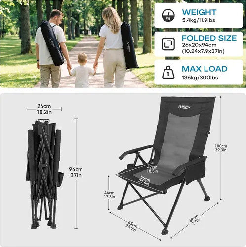 Vista 3 de Silla de camping reclinable para adultos, resistente, sillas reclinables plegables con respaldo alto ajustable de 6 posiciones, sillas de patio
