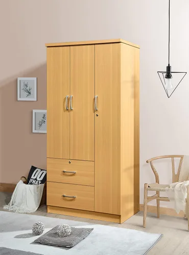Vista 5 de Hodedah 3 puertas, 2 cajones, 3 estantes en armarios de dormitorio de haya Hayedo