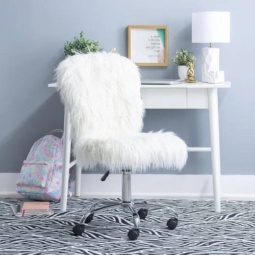 Vista 2 de Linon Cora Faux Flokati - Silla de oficina sin brazos, color blanco