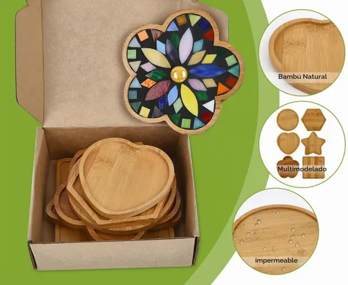 Vista 5 de Lanyani 6 bases de mosaico de madera, sustratos de varias formas para manualidades de mosaico, base de posavasos de azulejos de mosaico..