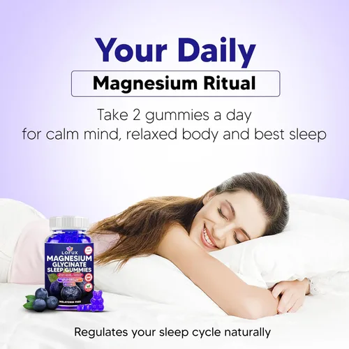 Vista 4 de Lofux Gomitas de glicinato de magnesio de 400 mg, gomitas de magnesio sin azúcar para adultos, mujeres, hombres, suplemento masticable