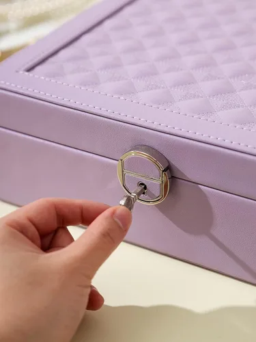 Vista 5 de AOSIFIEL Joyero con cerradura para organizador de joyas de viaje con espejo para mujeres, adolescentes y niños, estuche de joyería para estudiantes