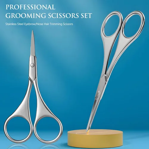 Vista 2 de Tijeras pequeñas de aseo facial para hombres y mujeres, 2 unidades, para cejas, nariz, bigote, barba, pestañas, kit de recortar orejas, tijeras