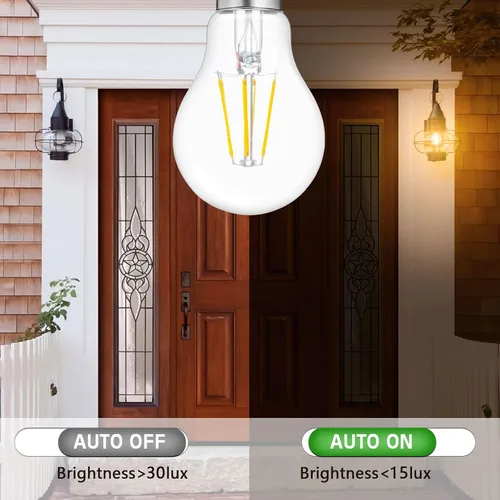 Vista 2 de FAGUANGAO Bombillas LED A19 del anochecer al amanecer para exteriores, equivalente a 6 W 60 W, 2700 K blanco cálido, 650 lúmenes, bombilla