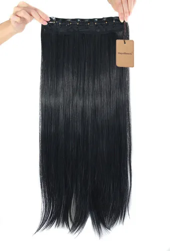 Vista 4 de MapofBeauty Extensiones de cabello largo y recto con clip de 24 pulgadas (negro)