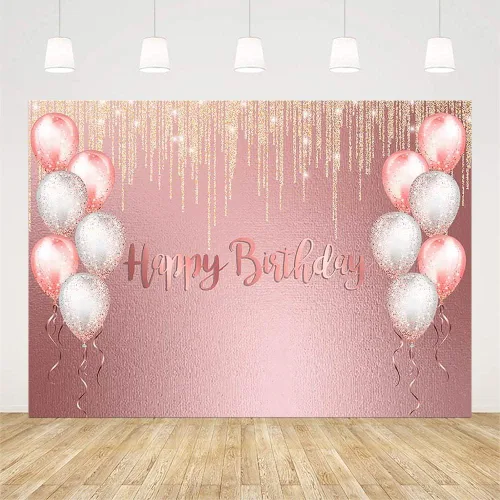 Vista 2 de SENDY Telón de fondo de feliz cumpleaños con purpurina dorada rosa de 7 x 5 pies, decoración de fiesta de cumpleaños de 16 a 18 y 21 años para niña