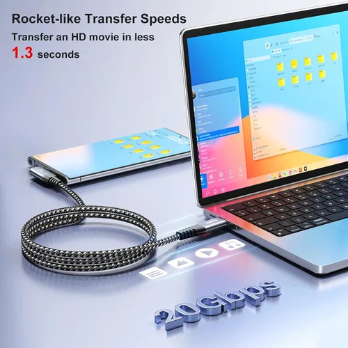 Vista 2 de ZeroneTeck Cable USB C de 6 pulgadas 0.5 pies, Transferencia de Datos de Alta Velocidad 20Gbps Corto, Cable USB C 3.2 Gen 2×2 100W PD de Carga