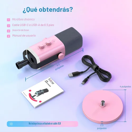 Vista 7 de FIFINE - Micrófono XLR/USB de PC para grabación de juegos con conector para auriculares, botón de silencio, RGB dinámico, de transmisión para Rosa