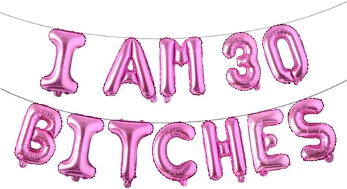 Vista 5 de Globos multicolor con texto en inglés "I AM 30 BITCHES" para decoración de cumpleaños de 30 años para ella (30 perras, negro)