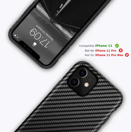Vista 7 de Tasikar Compatible con iPhone 11, diseño de cuero de fibra de carbono con parachoques de TPU Premium Hybrid Case (negro)