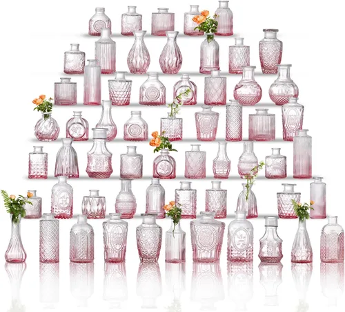 Vista 15 de Juego de jarrones de cristal para capullos de 20 piezas - Jarrones pequeños para flores a granel - Jarrones de cristal vintage surtidos para flores