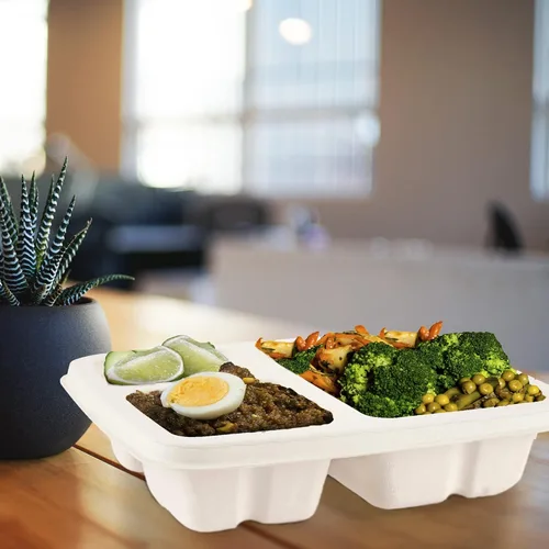 Vista 7 de Aakriti - Bagazo natural 100% compostable, fibra de caña de azúcar, biodegradable, resistente, sin blanquear para almuerzo, cena, platos de fiesta
