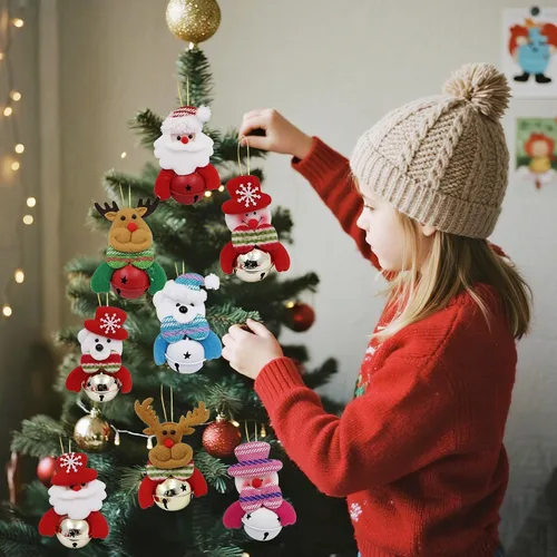 Vista 2 de Happy Trees Juego de adornos de felpa para árbol de Navidad para decoración de fiesta en el hogar, muñeco de nieve colgante de Navidad, alce, Papá