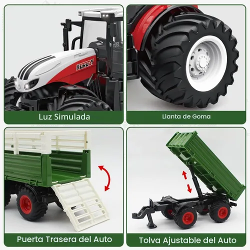 Vista 5 de fisca Juego de tractor de juguete a control remoto con carretilla elevadora delantera de remolque, escala 1/24, 2.4Ghz, camión de granja