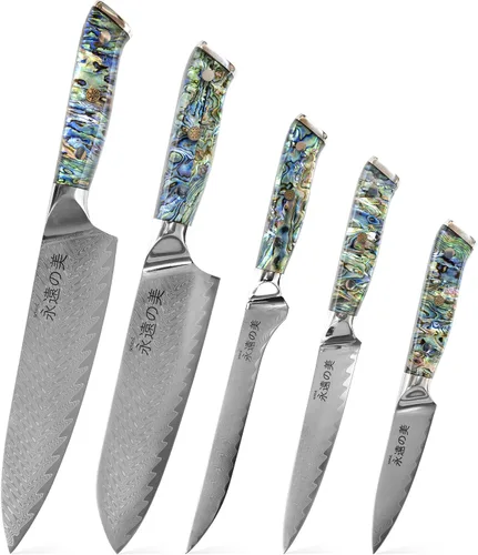 Vista 11 de Cuchillo de cocina de Damasco, acero de damasco de 67 capas, juego de cuchillos de chef profesionales de 13 pulgadas para cocina, mango ergonómico