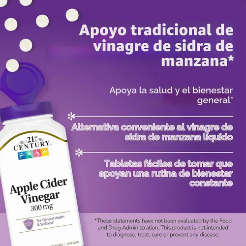 Vista 2 de 21st Century Tabletas de vinagre de sidra de manzana de 300 mg, metabolismo