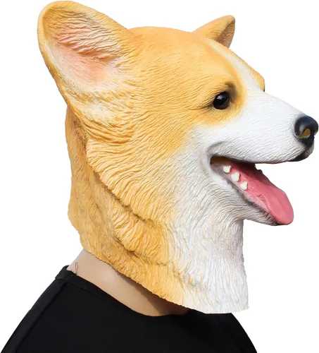 Vista 2 de CreepyParty Máscara de perro Corgi - Welsh Corgi Halloween disfraz de látex