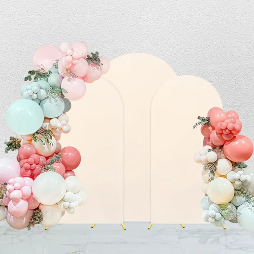 Vista 12 de Fundas de arco elásticas de 6 pies, color beige, para bodas, cumpleaños, baby shows, fiestas, banquetes