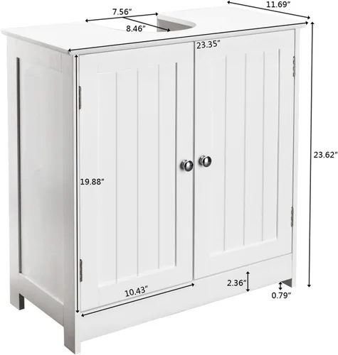 Vista 2 de Armario de tocador para baño debajo del fregadero, gabinete de almacenamiento con pedestal independiente con 2 puertas y estantes, moderno