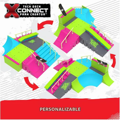 Vista 4 de Tech Deck, Neon Mega Park X-Connect Creator, juego de rampas personalizables que brillan en la oscuridad con 2 monopatines de dedo Blind, más de 90