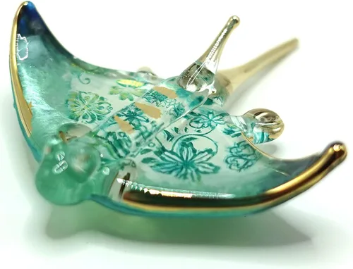 Vista 8 de Manta Ray - Figura de cristal hecha a mano – Pequeño animal de vidrio soplado – Escultura coleccionable en miniatura – Regalo único de decoración