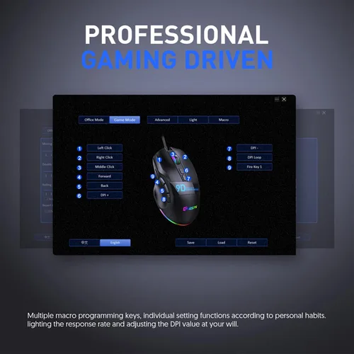 Vista 5 de VEGCOO Ratón para juegos con cable, mouse de clic silencioso con reposamuñecas, luz LED RGB de 6 niveles ajustables DPI programable