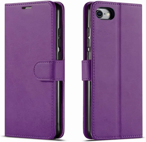 Vista 9 de STARSHOP - Funda para iPhone 8, iPhone 7, con protector de pantalla de vidrio templado incluido, cartera de piel sintética, a prueba de golpes