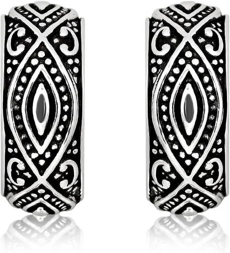 Vista 3 de WithLoveSilver de plata de ley 925Oxidado diseño de Bali arete de aro