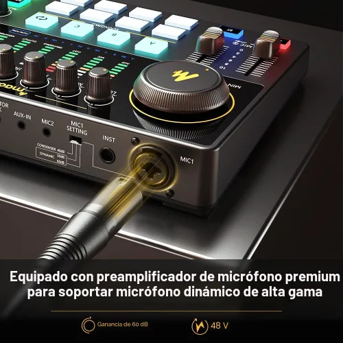 Vista 2 de MAONO Mezclador de interfaz de audio AME2, consola de estudio de podcast