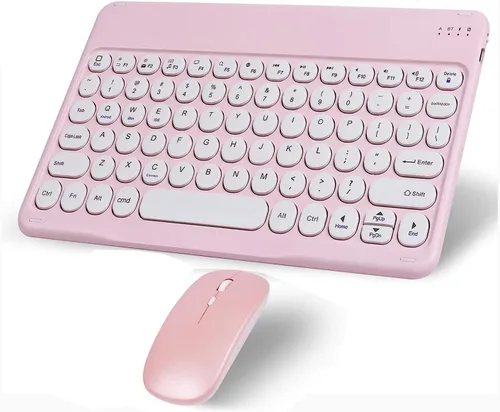 Vista 10 de Combo de teclado y mouse inalámbricos Bluetooth portátil, mini máquina de escribir compacta y delgada, ergonómica, teclado Bluetooth, mouse para Azul