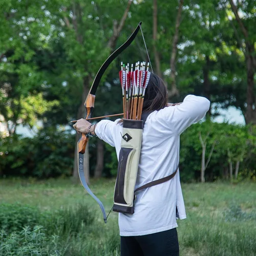 Vista 5 de Deerseeker Archery 60"/62" Takedown Recurve Bow Set with Flemish String Woodgrain Limbs Right Hand & Left Hand Traditional Wooden Bow for Adults &