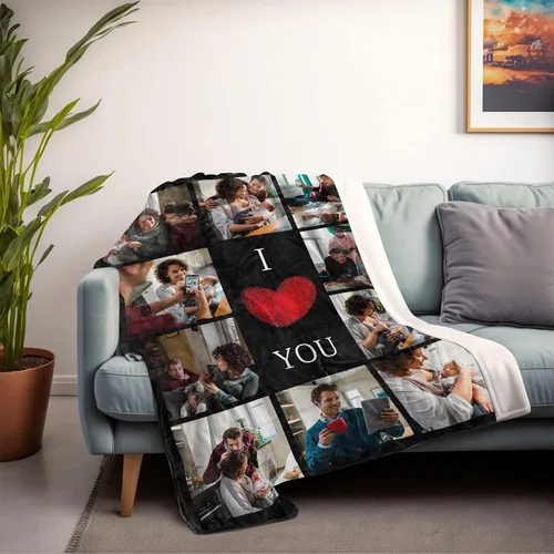 Vista 3 de WSYEAR Manta personalizada con fotos, regalo personalizado para parejas, manta con fotos personalizada, regalo de cumpleaños con texto en inglés "I