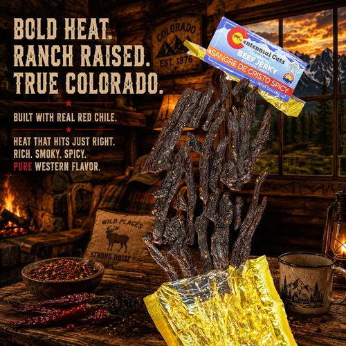 Vista 5 de Centennial Cuts - Sangre De Cristo Spicy Beef Jerky - 3.5 oz, de propiedad familiar, snack proteico