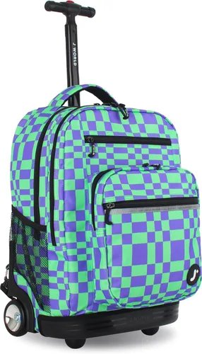 Vista 10 de J World Sundance Mochila Rodante para Laptop para Niñas y Niños. Mochila Escolar con Ruedas, Rombos negro, 20 pulgadas